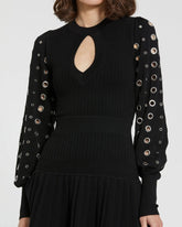 Black Knit Long Sleeve Grommet Mini Dress - FINAL SALE